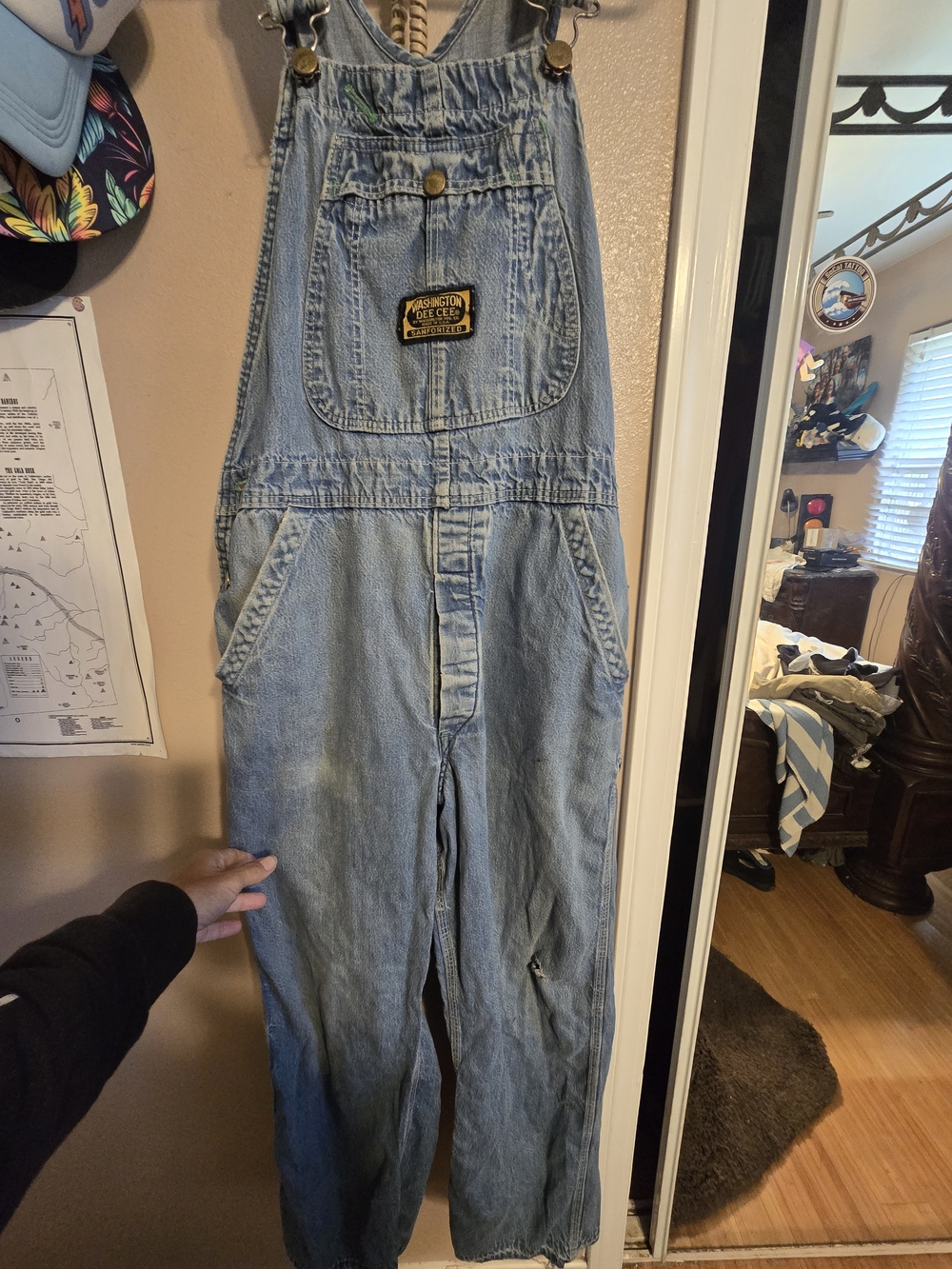 Vintage Light Blue Denim Straight- Leg Overalls
